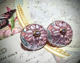Rosa Daisy Acryl Post Ohrringe, vintage, versandkostenfrei