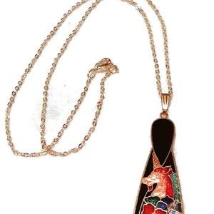 Vintage unicorn  cloissone enamel charm necklace with new chain