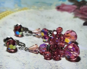 Vintage pink dangle clip earrings