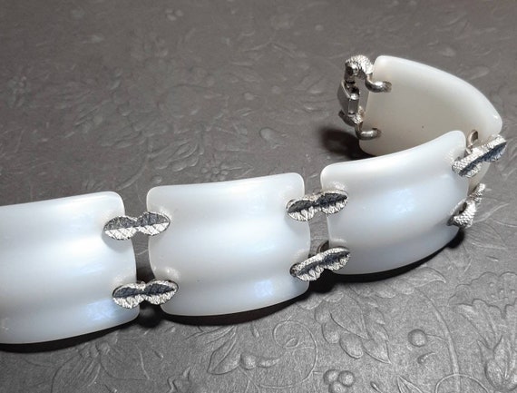 Vintage white moonglow Lucite  panel bracelet - image 2