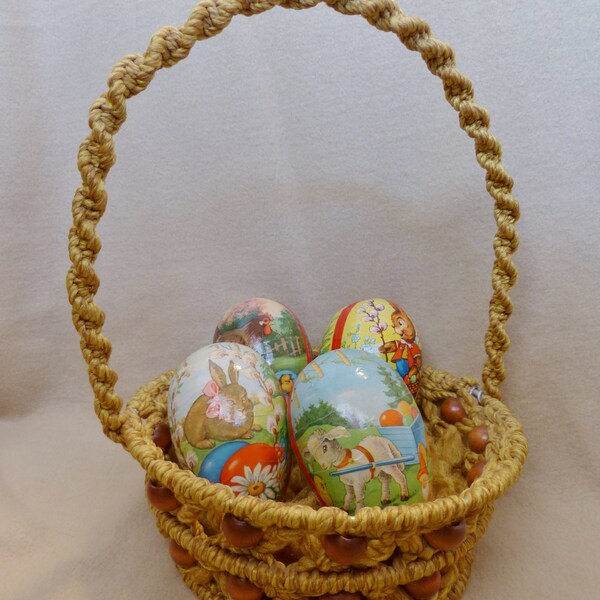 Easter basket Macrame basket Gold blend basket Holiday decoration Room decoration Basket Gift for child Gift for women Easter decoration