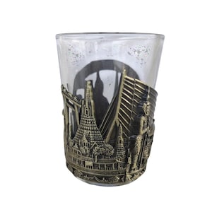 New Shot Glass metal Thailand Siam Tequila Bangkok Grand Palace Wat Arun. green