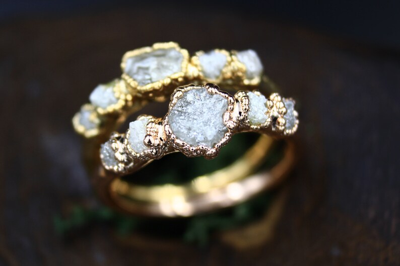 Raw Ethical Diamond Engagement Ring Natural Uncut Rough Etsy