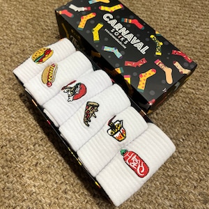 Fast Food Set Socks, Pizza Sock, Cheeseburger Socks, Fries Socks ,Mac and Cheese Socks, Hamburger Socks,Handmade Socks,Fun Novelty Mens Sock