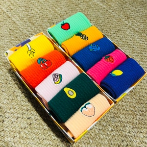 Fruit Embroidery Socks, Carnival Banana Socks, Cherry Socks, Watermelon Socks, Birthday Women Gift Socks, Novelty Socks, Funny Socks,