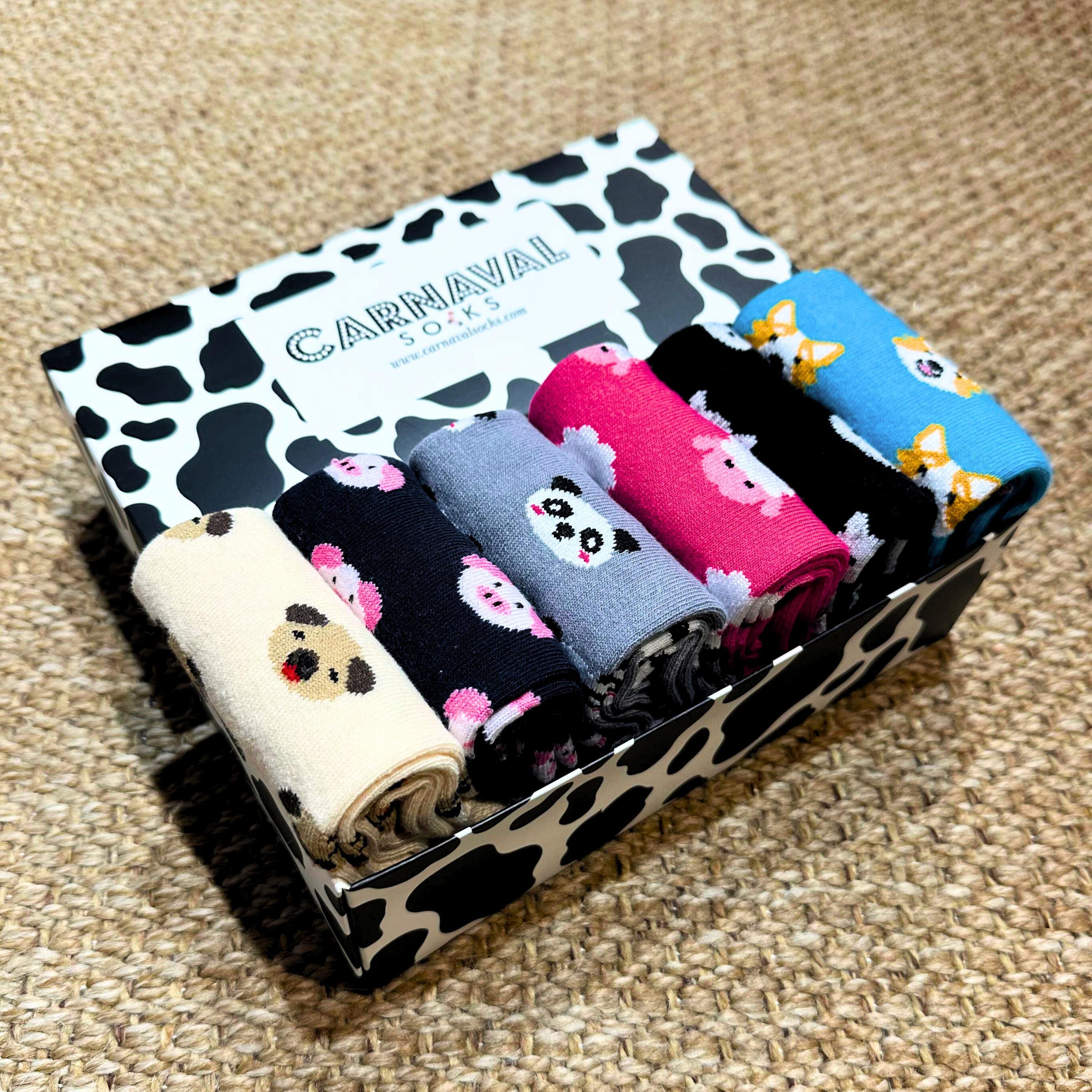 Pack of 6 Animals socks,Crew Socks Set,unisex cotton socks,women socks set,colorful socks,socks gift pack,design socks,sheep socks,cat socks