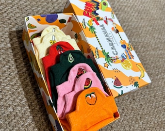 Embroidered Fruit Socks, Colorful Cotton Ankle Socks