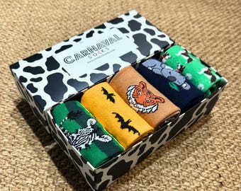 Wild Animal Socks Set: Unisex Cotton Wildlife Designs, Pack of 5