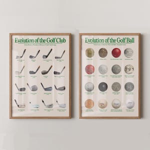 Golf Evolution Prints Set - Vintage bis Modern Golfschläger & Ball Wandkunst, Sport Schlafzimmerdekor, Golf-Geschichte (2er-Set)