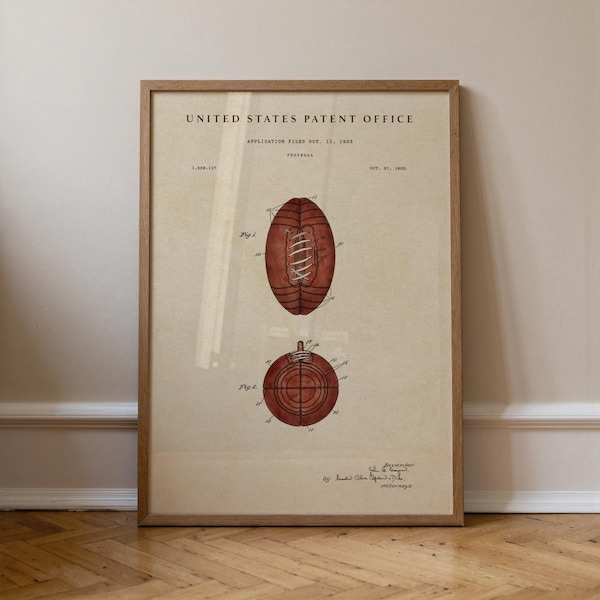 Football Patent Art Print: Gridiron History Poster, Hand-Painted Watercolor Vintage Football Art, Game Room Decor