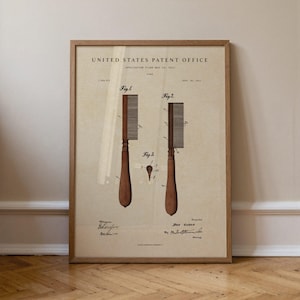 Comb Patent Print, Gift for Barbers, Hand-Painted Watercolor, Unique Vintage Gift