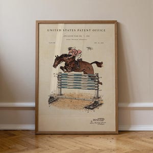 Quadro com a patente de um aparelho de treinamento de cavalos – Arte equestre vintage, peça de decoração exclusiva para amantes de cavalos, ideal para casa ou escritório.