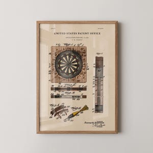 Watercolor Dart Board Patent Print: Vintage Game Room Wall Art