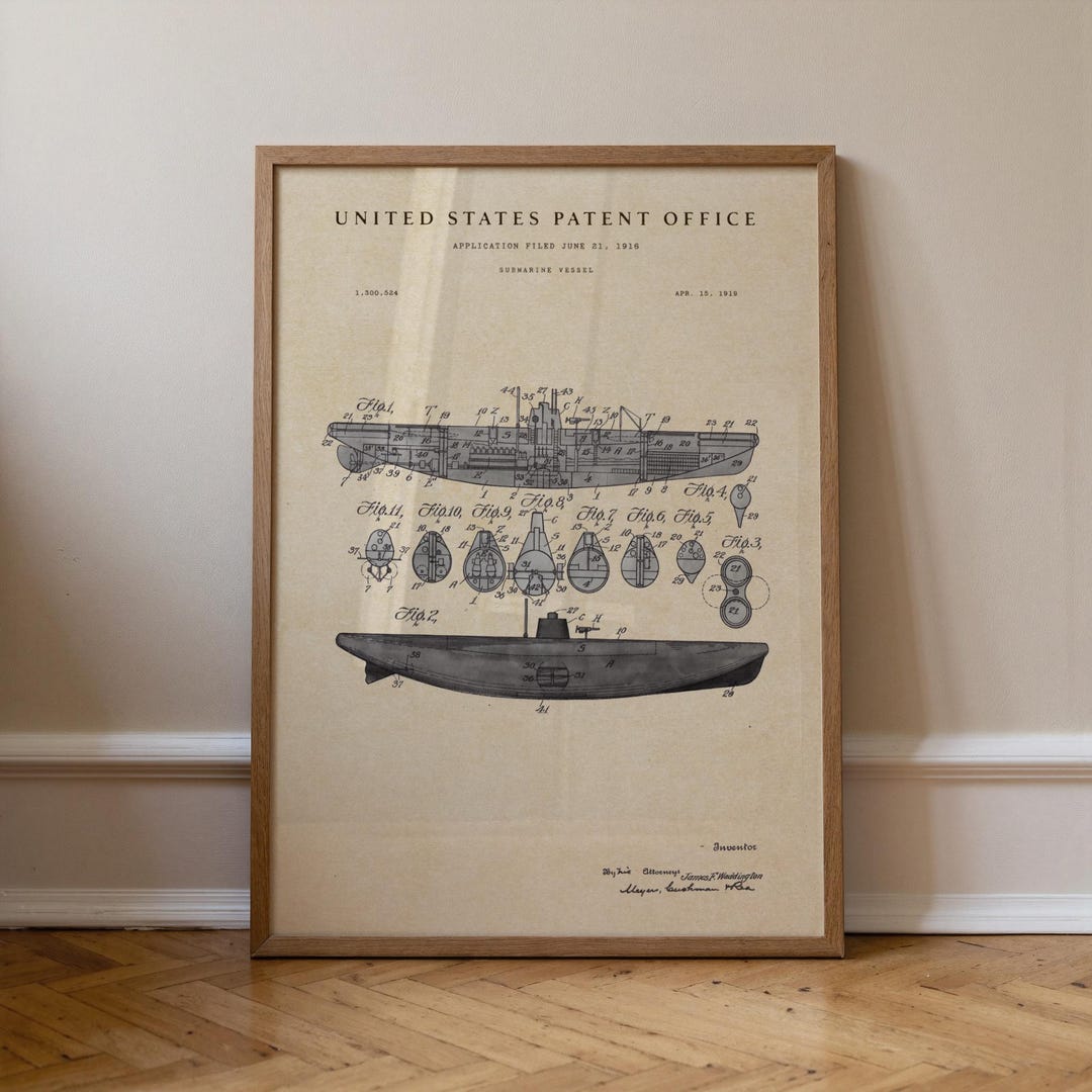 Submarine Patent Print: Hand-painted Watercolor Vintage Patent Art ...