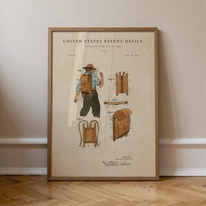 Mochila con estampado de patente, regalo vintage único, acuarela pintada a mano.