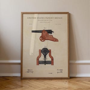 Breech Loading Cannon Patent Print: Hand-Painted Watercolor Vintage Art