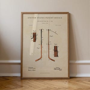 Impresión de patente de palo de hockey en acuarela: arte deportivo vintage