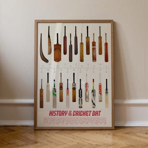 Cricket Bat Evolution Poster: Sports Wall Art, Game Room Decor