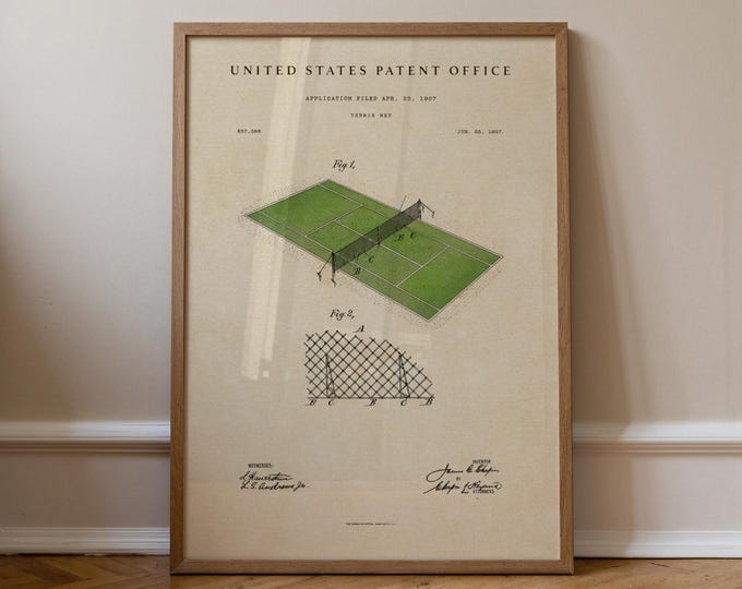 Watercolor Tennis Court Patent Art Print: Vintage Sports Decor