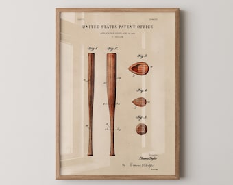 Watercolor Baseball Bat Patent Art Print: Vintage Sports Decor
