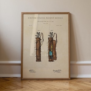 Impresión de patente de bolsa de golf con acuarela: arte deportivo vintage