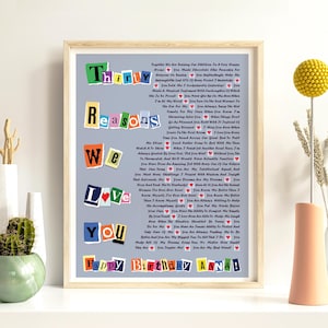 30 Things Why We Love You Poster, Letter Collage Birthday Gift, Custom 30th Age Birthday Gift, Thirty Reasons Love About You Printable