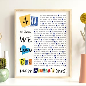 Póster "40 cosas que amamos a papá", collage de letras para el Día del Padre, regalo de cumpleaños personalizado, cuarenta razones para amar a papá (imprimible)