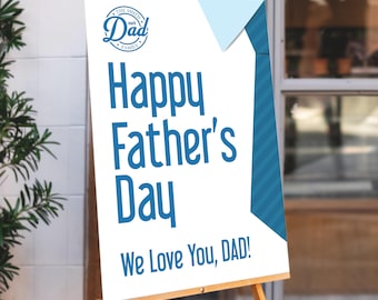 Personalized Father’s Day Sign, Printable Welcome Fathers Day Poster with Custom Message and Badge, Digital Download Fathers Day Party Sign