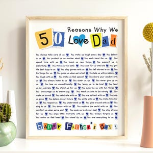 50 razones por las que amamos a papá, póster para el Día del Padre, póster del Día del Padre, collage de letras para el Día del Padre, cincuenta razones por las que te amo.