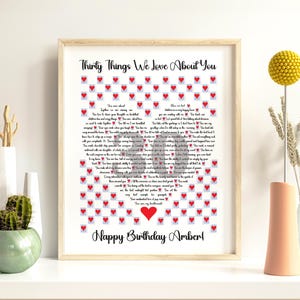 30 Reasons We Love You Poster, Custom Text Birthday Gift, Custom 50th Birthday Print, 30 Things WeLove About You Download, Gift For Her Mom