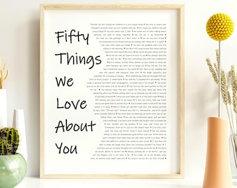 Personalized &#39;50 Things We Love About You&#39; Poster: Custom Birthday Gift (Digital Download)