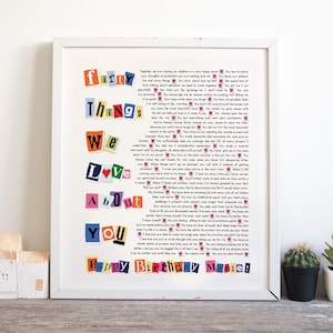 Póster "Cuarenta razones por las que te amamos", collage de letras para regalo de cumpleaños, regalo personalizado para 40 años, 40 razones para amarte (imprimible)