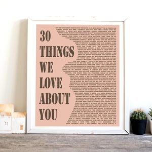 Thirty Reasons Love About You Printable, 30 Things Why We Love You Poster, Birthday Gift For Her Him, Custom Any Age Birthday Gift,