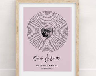 Benutzerdefinierte Songtext Herz Fotodruck, Geschenk zum Jahrestag (Digitaler Download)