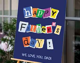 Happy Father's Day-welkomstbord, briefcollage Happy Father's Day, instant download Vaderdagposter, Vaderdag afdrukbaar png