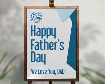 Personalized Father’s Day Sign, Printable Welcome Fathers Day Poster with Custom Message and Badge, Digital Download Fathers Day Party Sign
