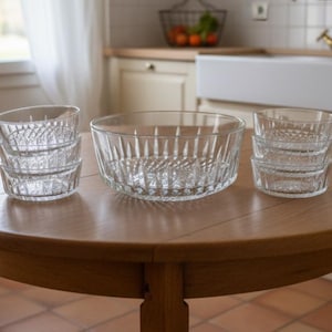 Vintage Arcoroc France saladeset glazen kommen starburst motief jaren 70 retro