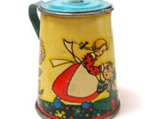 1930s Tin Toy Tea Pot. Storybook Jack Jill by Ohio Art.