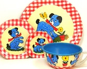 50 39 s Tin Toy Tea Setting, Polka Dot Puppy. By Ohio Art. Vintage collectable