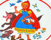 SALE 60s Little Red Riding Hood fairy tale lithograph, childrens tea plate. Larger size.