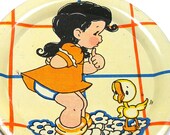 1940 39 s tin toy tea plate. Ducky Bath Time by Ohio Art Co.