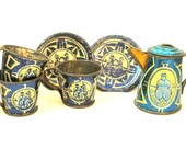 1900s Antique Tin Toy Tea Setting. Dutch scene.