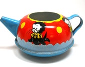 1950s Tin Toy Tea Pot. Circus seal. Made by Ohio Art.