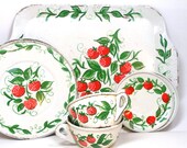 Strawberries Tin Toy Tea Set. 7 pieces by J. Chein.