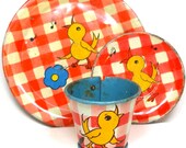 30s Tin Toy Tea Setting. Singing Canary. By Ohio Art Co.