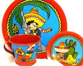 40 39 s tin toy tea set with The Little Mexican Boy litho by Ohio Art Co.