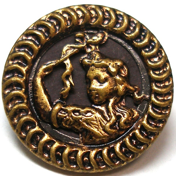 Bacchante Antique Mythology BUTTON.  Victorian storybook button,  11/16". Maenad.