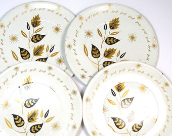 SALE 60's Tin Toy Tea plates with Autumn Leaves by Ohio Art. 5". Set of 4. Larger size