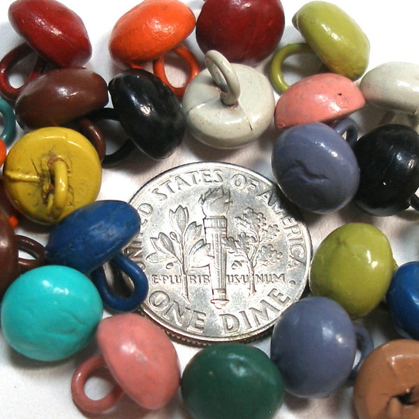 24 antique boot buttons. Victorian shoe buttons in 12 colors. 3/8". pink, blue, green, yellow, brown, tan, black, cream, orange, gray