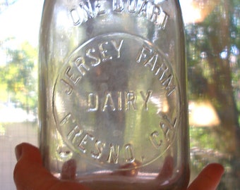 1950s Jersey Farm quart milk bottle. Fresno, CAL.